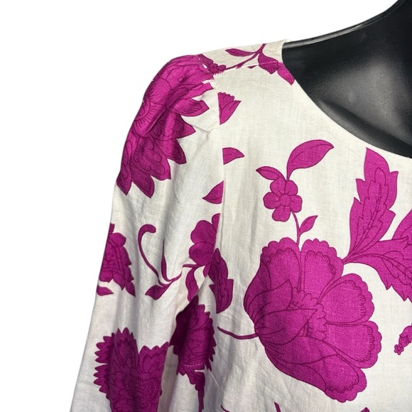 Ann Taylor Floral Linen Blend 3/4 Sleeve Shift Dress sz SP NWT pink/ white - Picture 4 of 9
